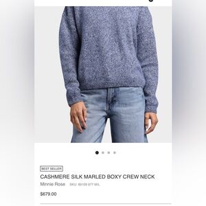 Minnie Rose Womens Soft Blue Crewneck Sweater 100% cashemere